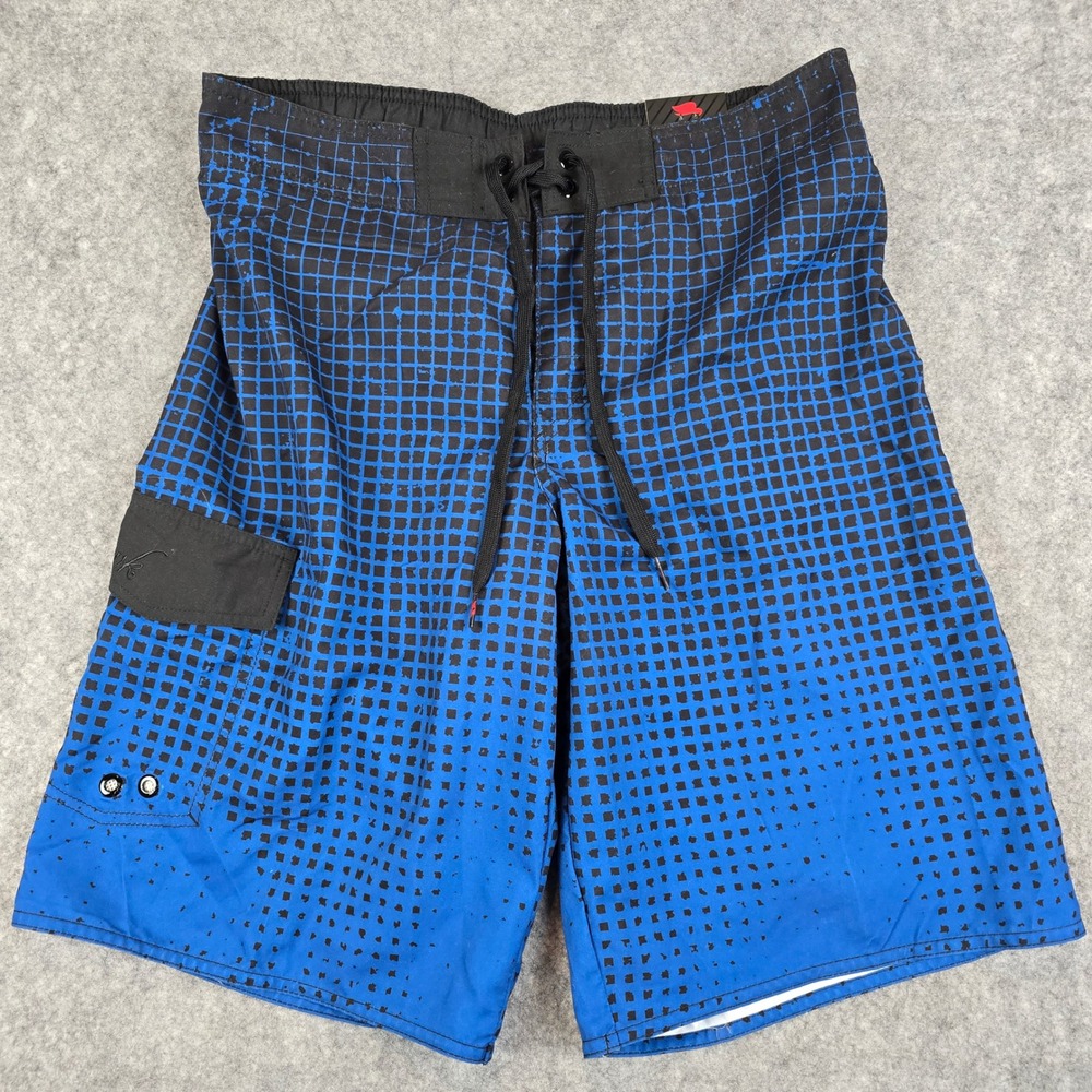 Tony Hawk Mens‎ Board Shorts Blue Black Grid Ombre Swim Trunks Size M THY21B6002